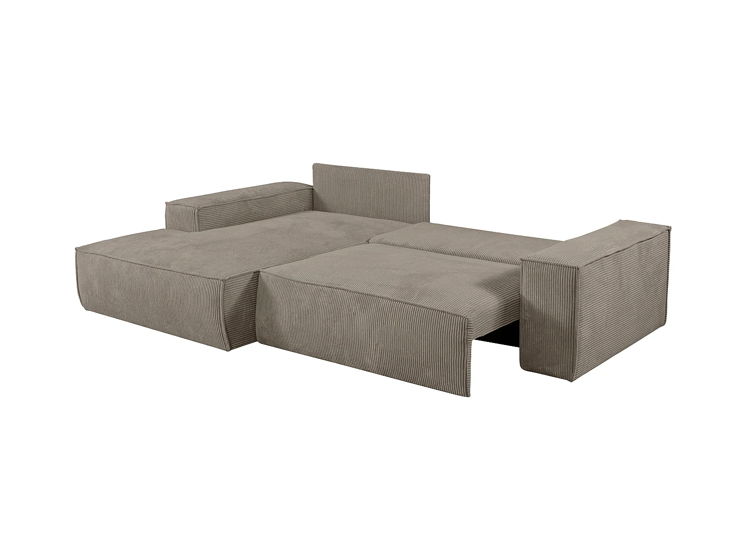 Slaapbank met hoek links van taupegrijs ribfluweel AMELIA