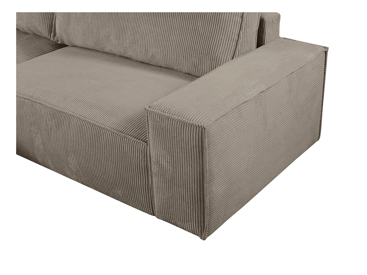 Slaapbank met hoek links van taupegrijs ribfluweel AMELIA