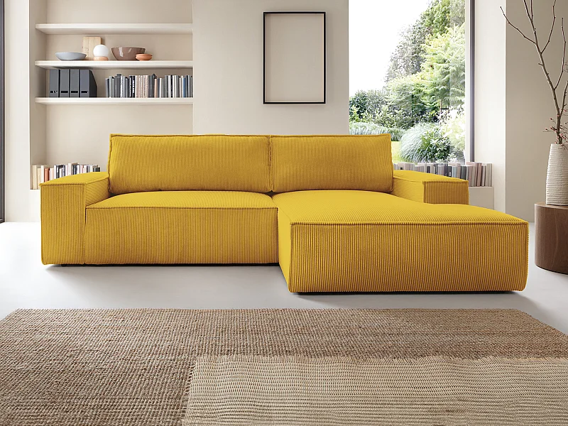 Ecksofa mit Schlaffunktion - Ecke rechts - Cord - Gelb - AMELIA