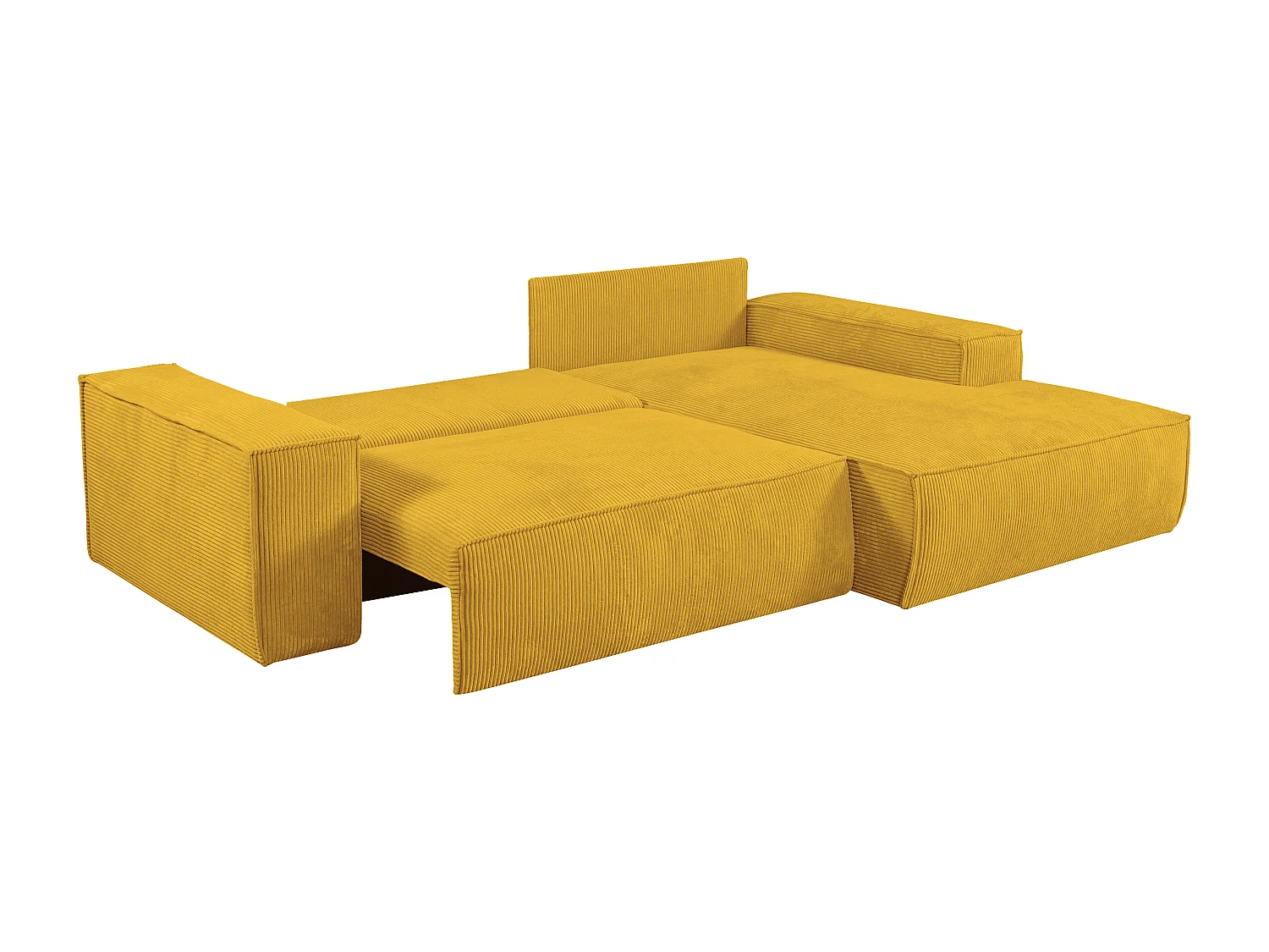 Canapé d'angle droit convertible en velours côtelé jaune AMELIA