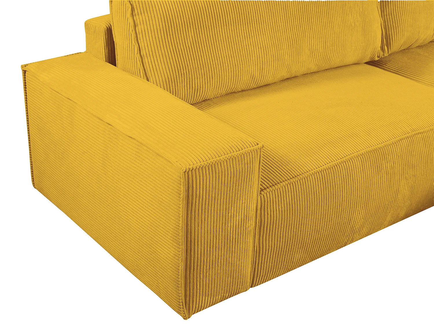 Canapé d'angle droit convertible en velours côtelé jaune AMELIA