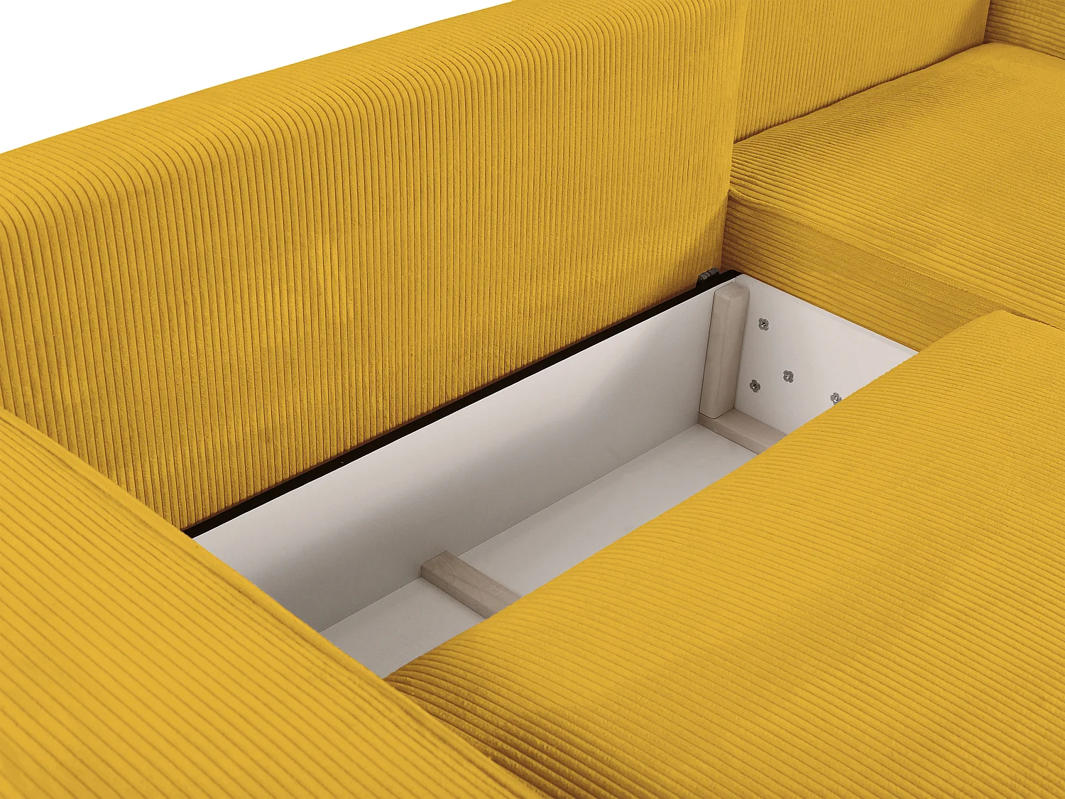 Canapé d'angle droit convertible en velours côtelé jaune AMELIA