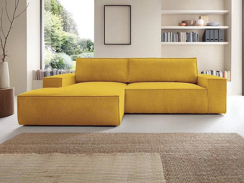 Divano letto angolo a sinistra in Velluto a coste Giallo - AMELIA