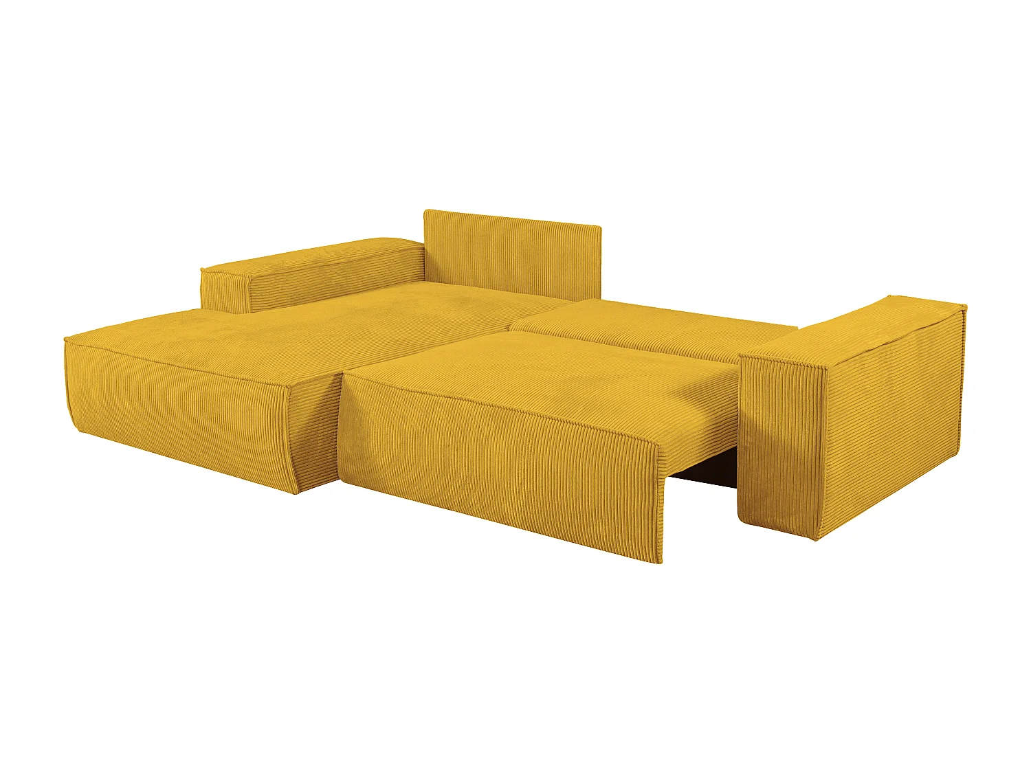 Canapé d'angle gauche convertible en velours côtelé jaune AMELIA