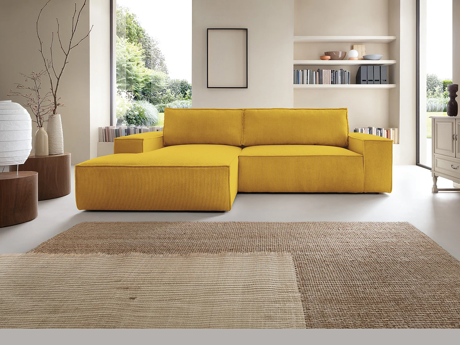 Ecksofa mit Schlaffunktion - Ecke links - Cord - Gelb - AMELIA