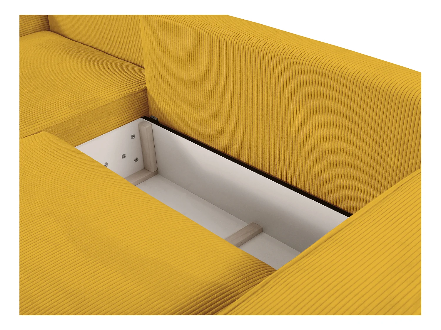 Slaapbank met hoek links van geel ribfluweel AMELIA