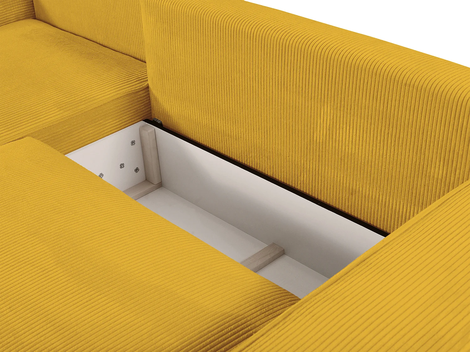 Canapé d'angle gauche convertible en velours côtelé jaune AMELIA