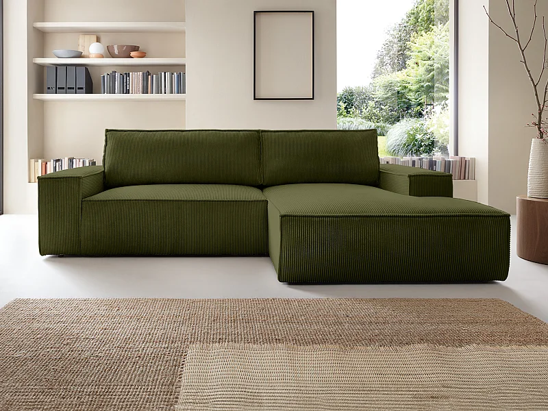 Divano letto angolo a destra in Velluto a coste Kaki - AMELIA