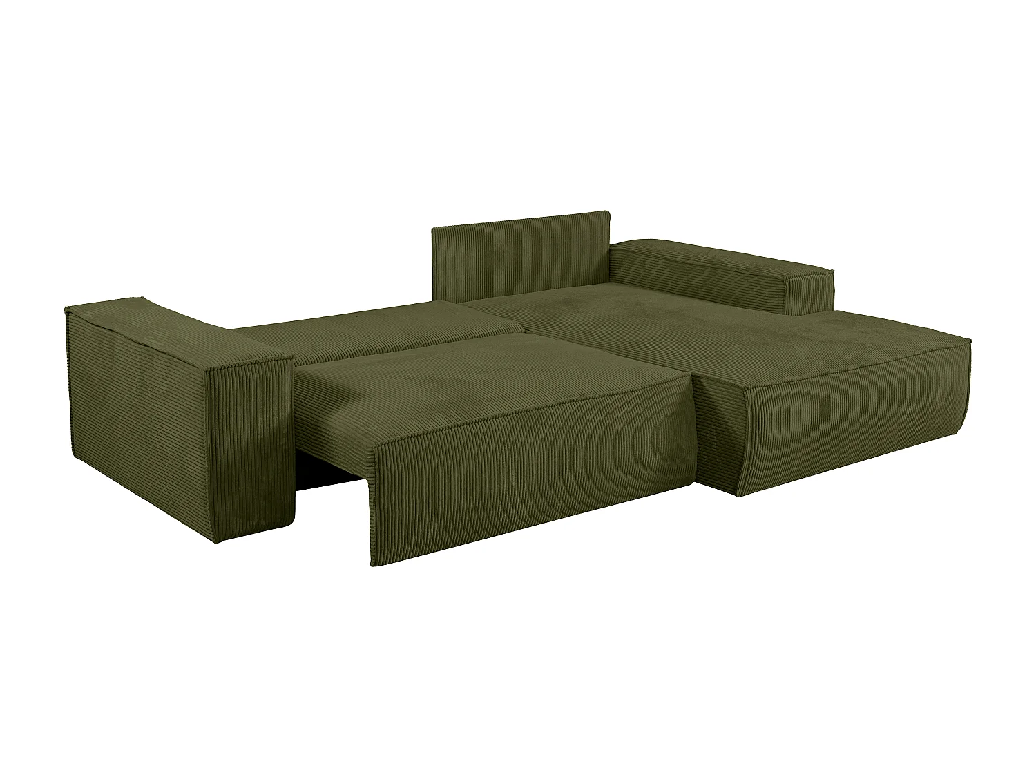 Ecksofa mit Schlaffunktion - Ecke rechts - Cord - Khaki - AMELIA