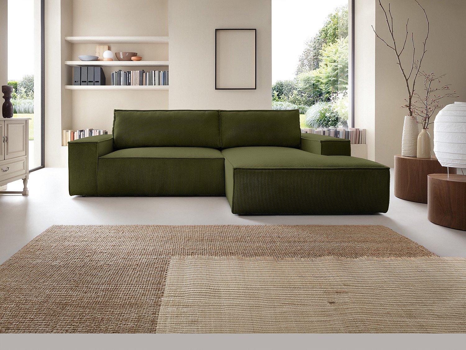 Vente-unique Ecksofa Mit Schlaffunktion - Ecke Rechts - Cord - Khaki - Amelia