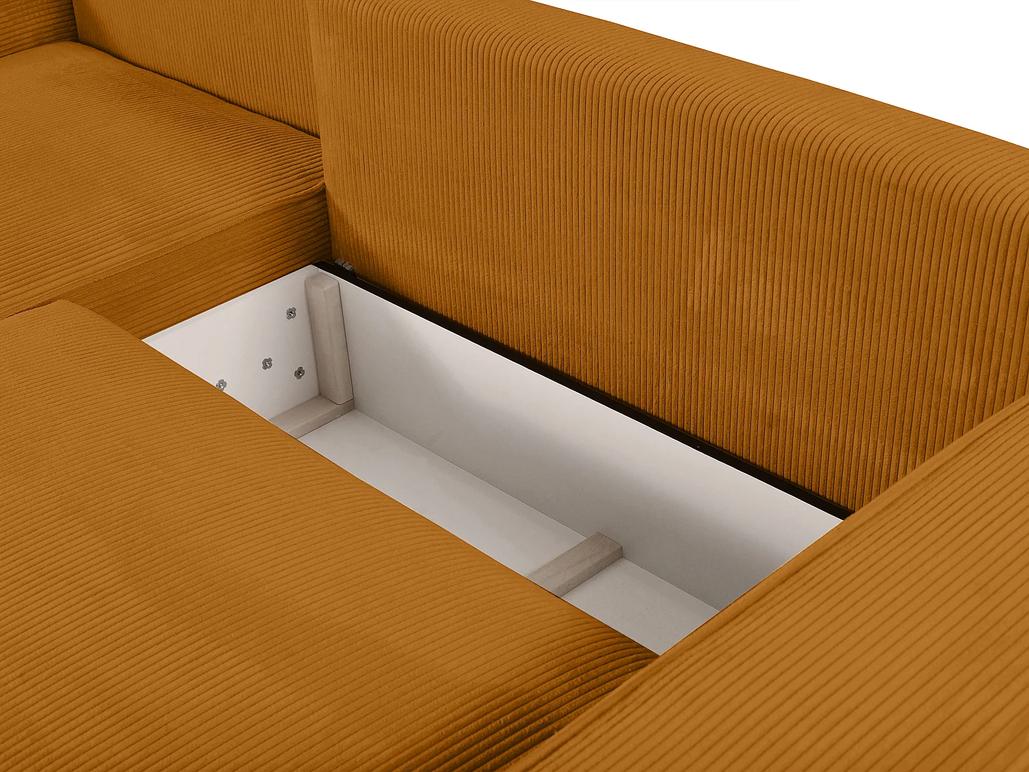 Ecksofa mit Schlaffunktion - Ecke rechts - Cord - Hellorange - AMELIA