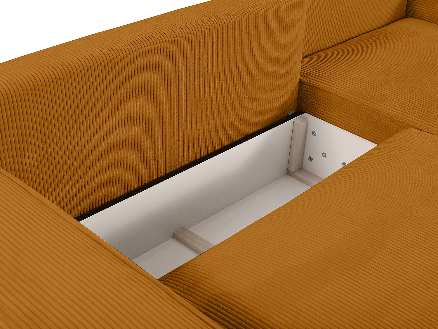 Vänstervänd bäddsoffa i ljusorange manchestersammet AMELIA