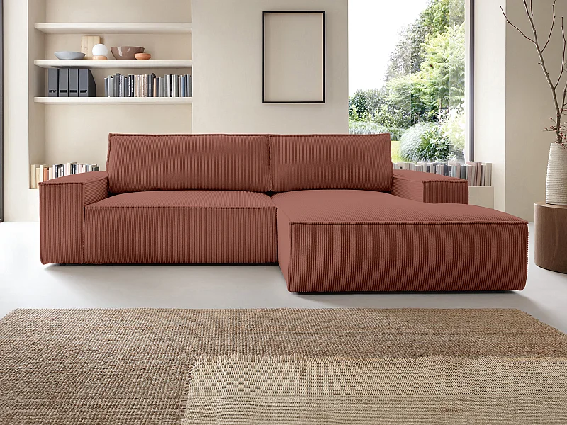 Ecksofa mit Schlaffunktion - Ecke rechts - Cord - Rosa - AMELIA