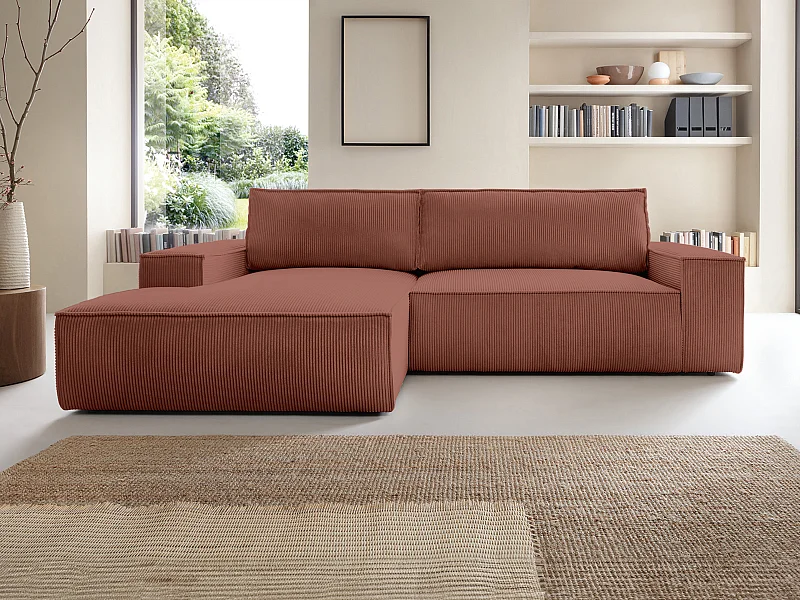 Ecksofa mit Schlaffunktion - Ecke links - Cord - Rosa - AMELIA