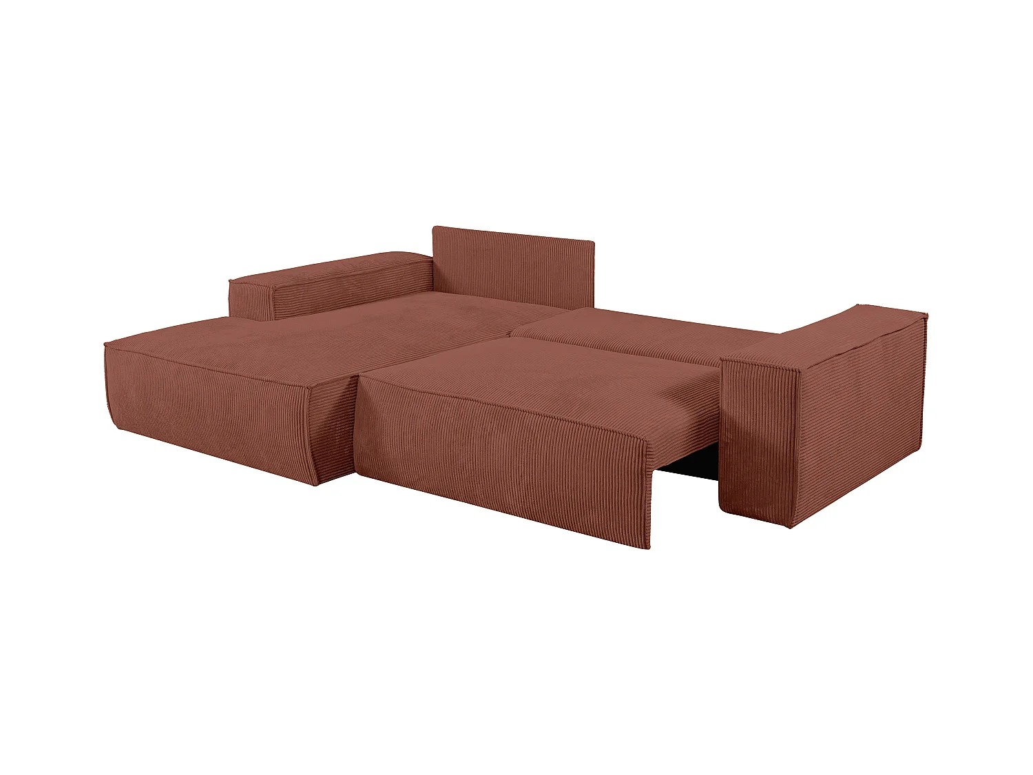Slaapbank met hoek links van roze ribfluweel AMELIA