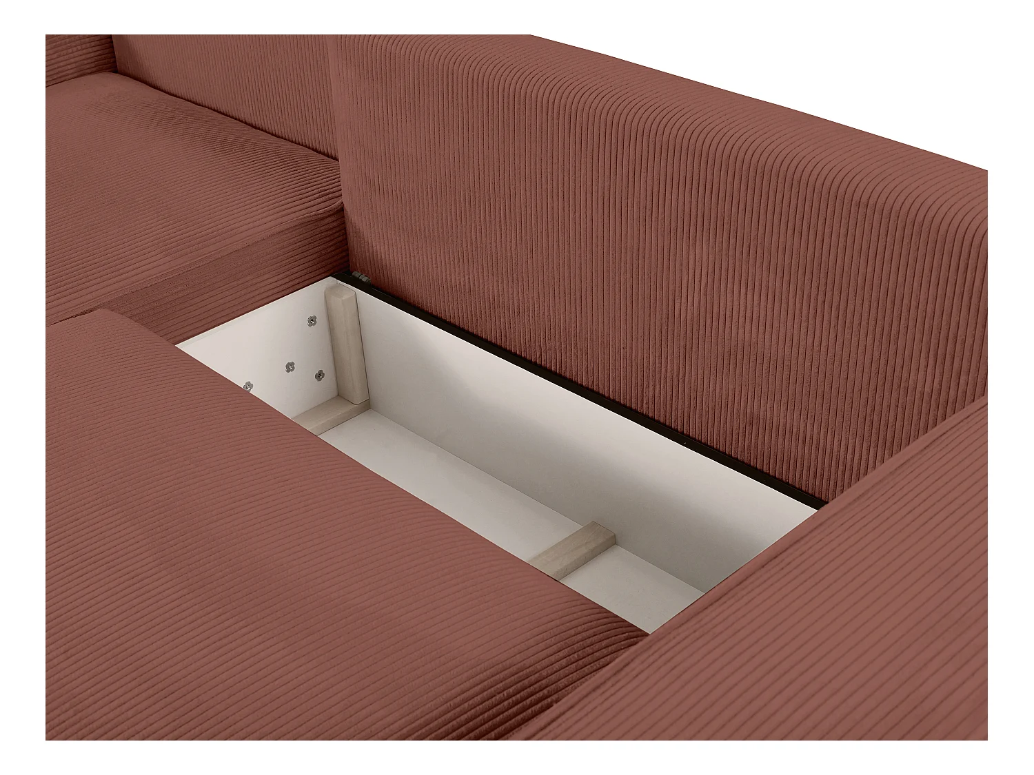 Slaapbank met hoek links van roze ribfluweel AMELIA