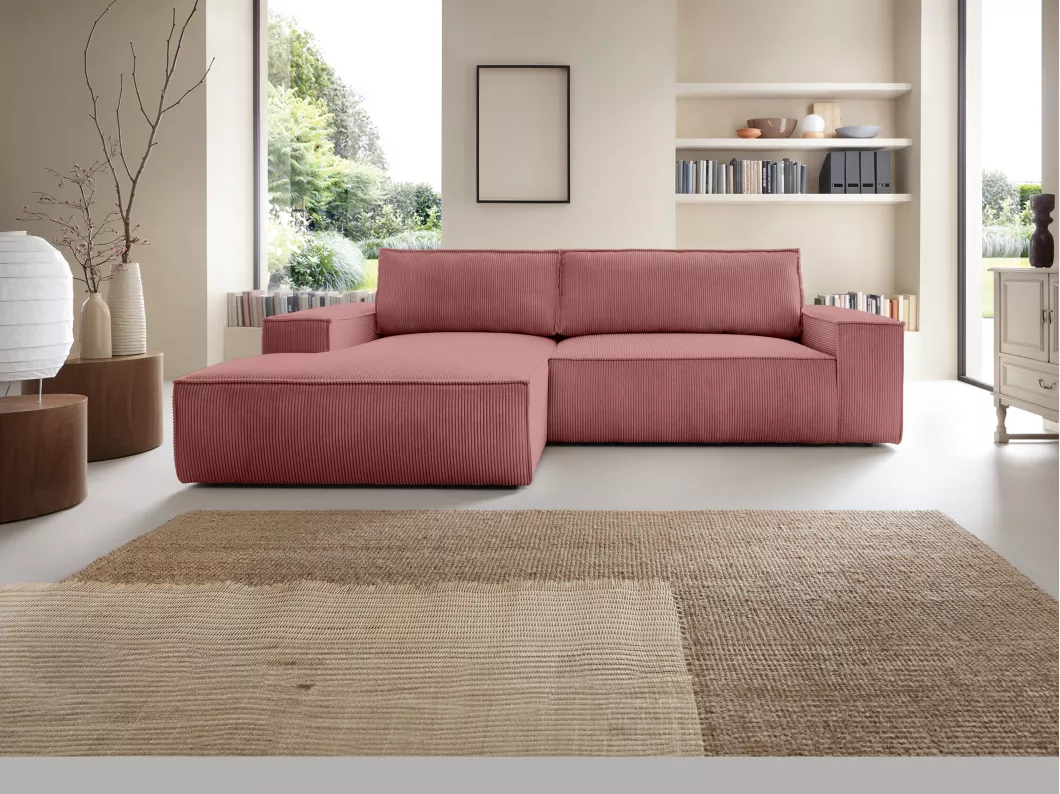 Kauf Unique Ecksofa mit Schlaffunktion - Ecke links - Cord - Rosa - AMELIA