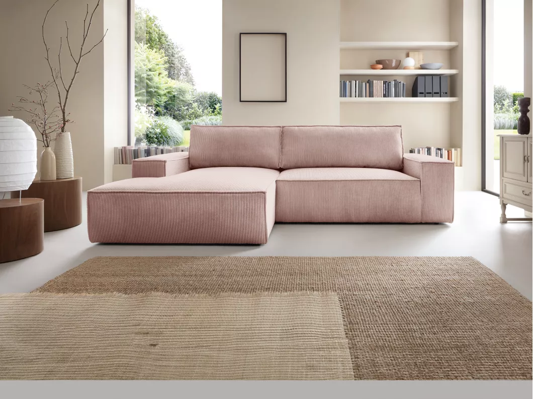 Kauf Unique Ecksofa mit Schlaffunktion - Ecke links - Cord - Puderrosa - AMELIA