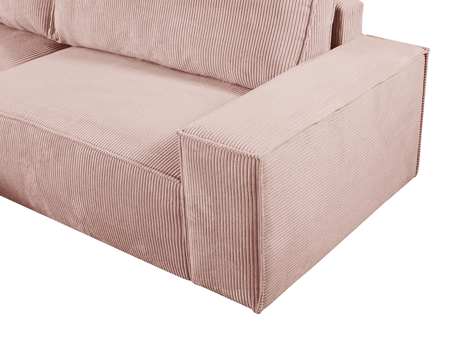 Slaapbank met hoek links van poederroze ribfluweel AMELIA