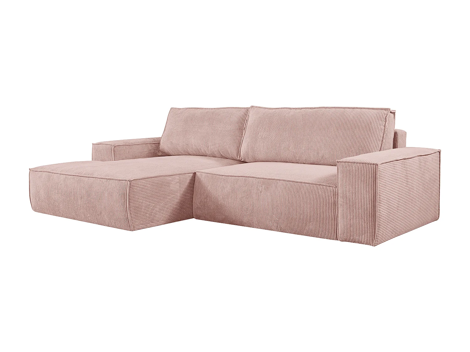 Slaapbank met hoek links van poederroze ribfluweel AMELIA