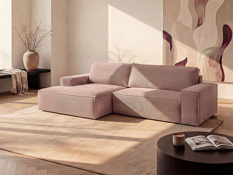 Ecksofa mit Schlaffunktion - Ecke links - Cord - Puderrosa - AMELIA