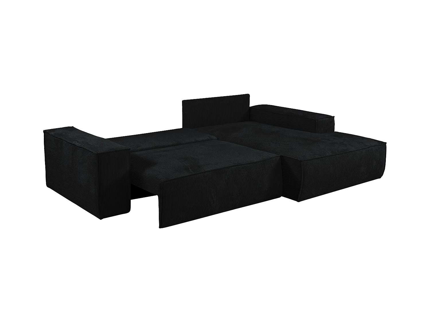 Canapé d'angle droit convertible en velours côtelé noir AMELIA