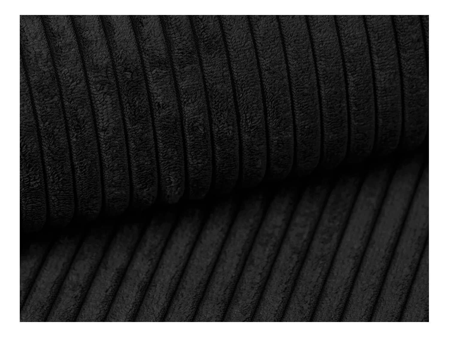 Canapé d'angle droit convertible en velours côtelé noir AMELIA
