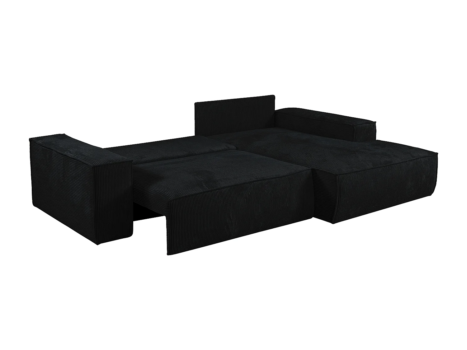 Canapé d'angle droit convertible en velours côtelé noir AMELIA