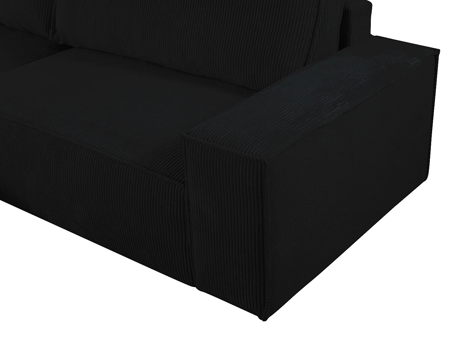 Canapé d'angle gauche convertible en velours côtelé noir AMELIA