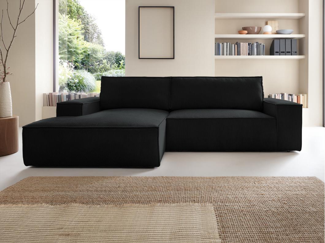 Sofá rinconera izquierdo de terciopelo de algodón negro AMELIA