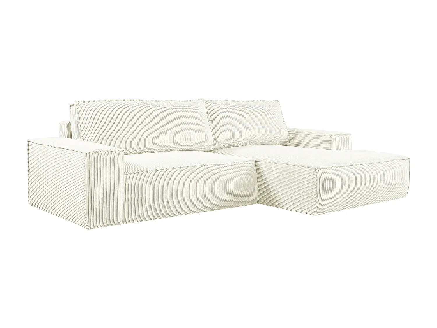 Canapé d'angle droit convertible en velours côtelé blanc AMELIA