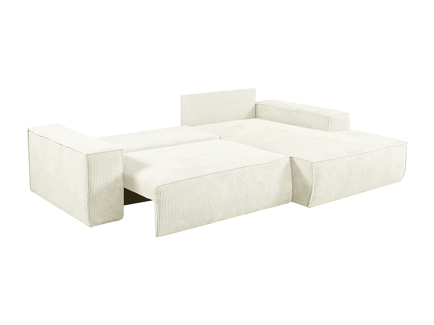 Canapé d'angle droit convertible en velours côtelé blanc AMELIA