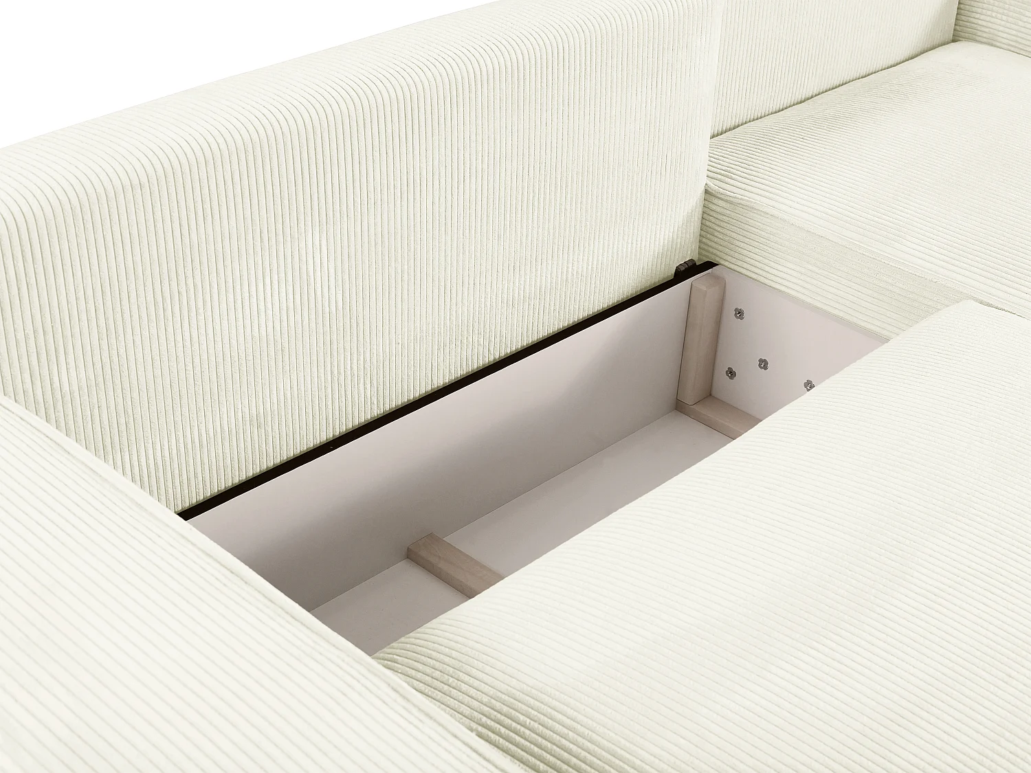 Canapé d'angle droit convertible en velours côtelé blanc AMELIA