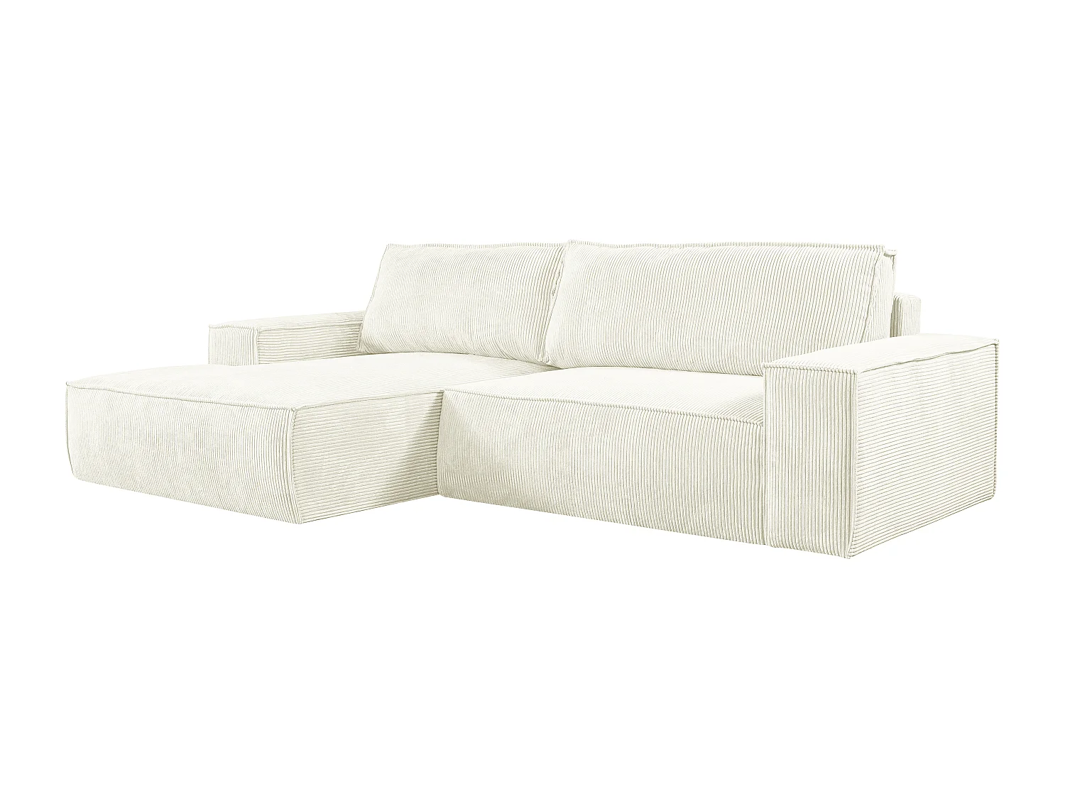 Sofá de canto esquerdo convertível em veludo canelado branco - AMELIA