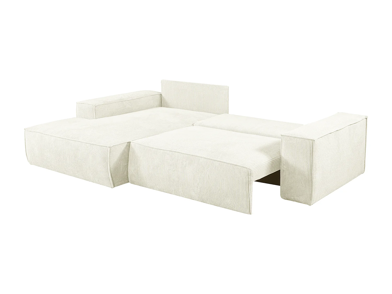 Sofá de canto esquerdo convertível em veludo canelado branco - AMELIA