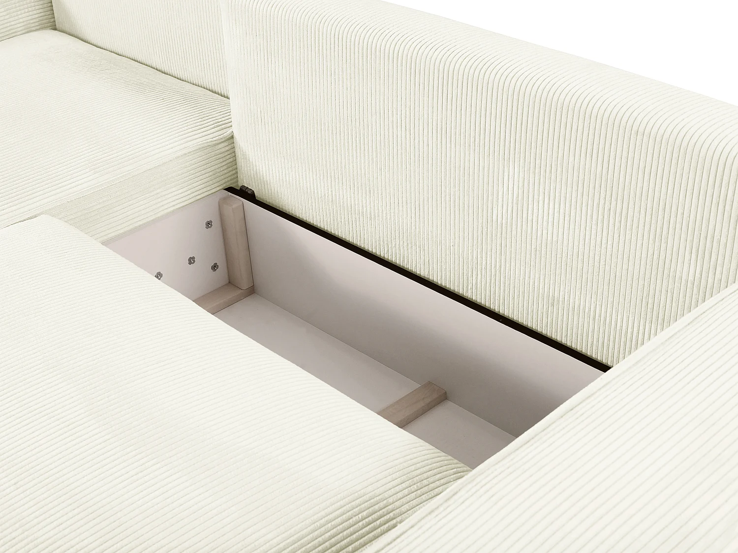 Kanapa narożna lewostronna rozkładana z białego sztruksu - AMELIA