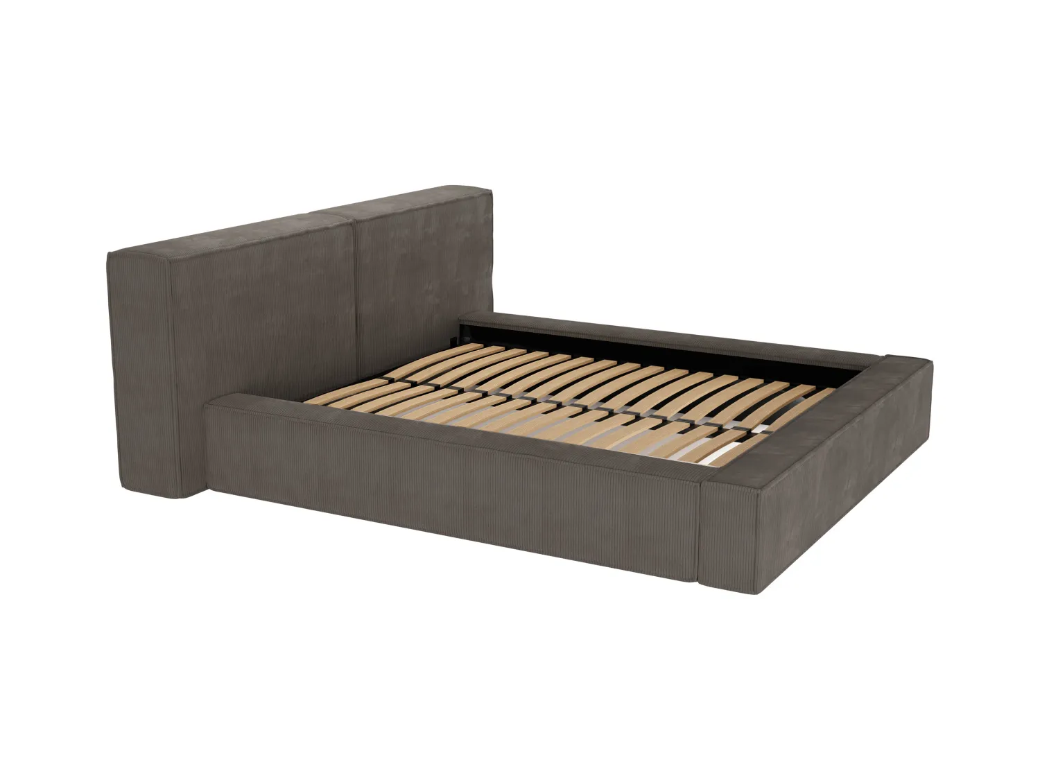 Bett mit Bettkasten + Matratze - 140 x 190 cm - Cord - Taupe - TIMANO von Pascal Morabito
