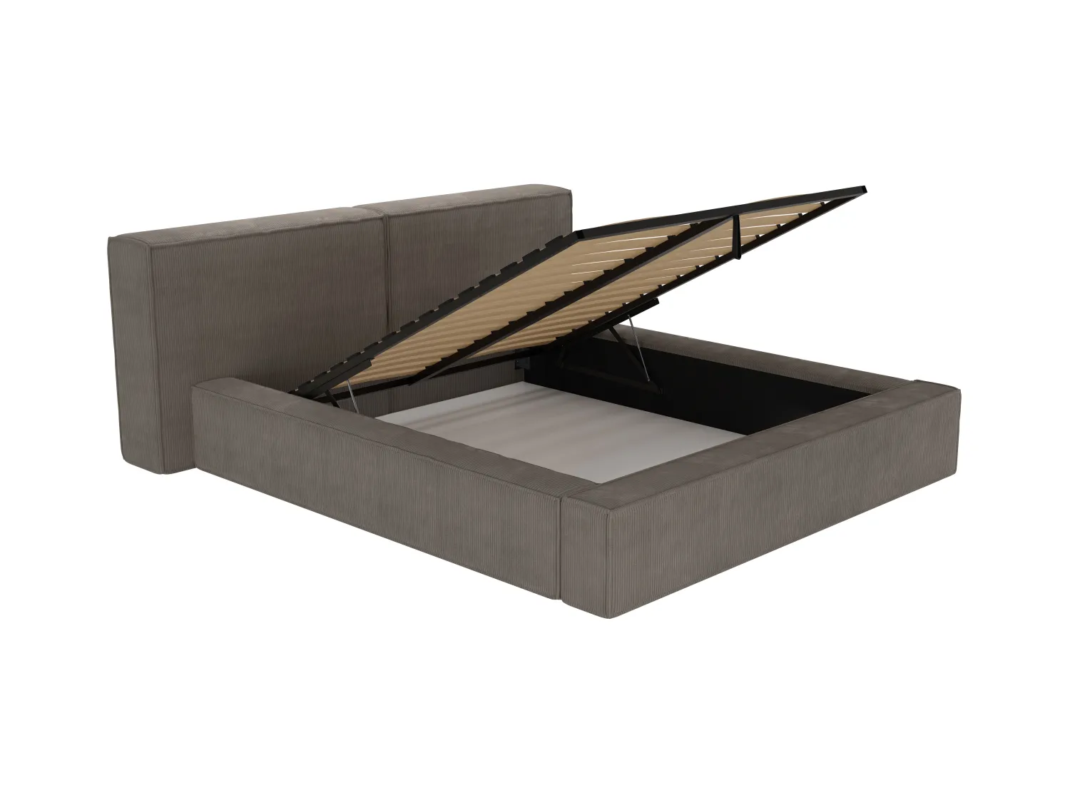 Bett mit Bettkasten + Matratze - 140 x 190 cm - Cord - Taupe - TIMANO von Pascal Morabito