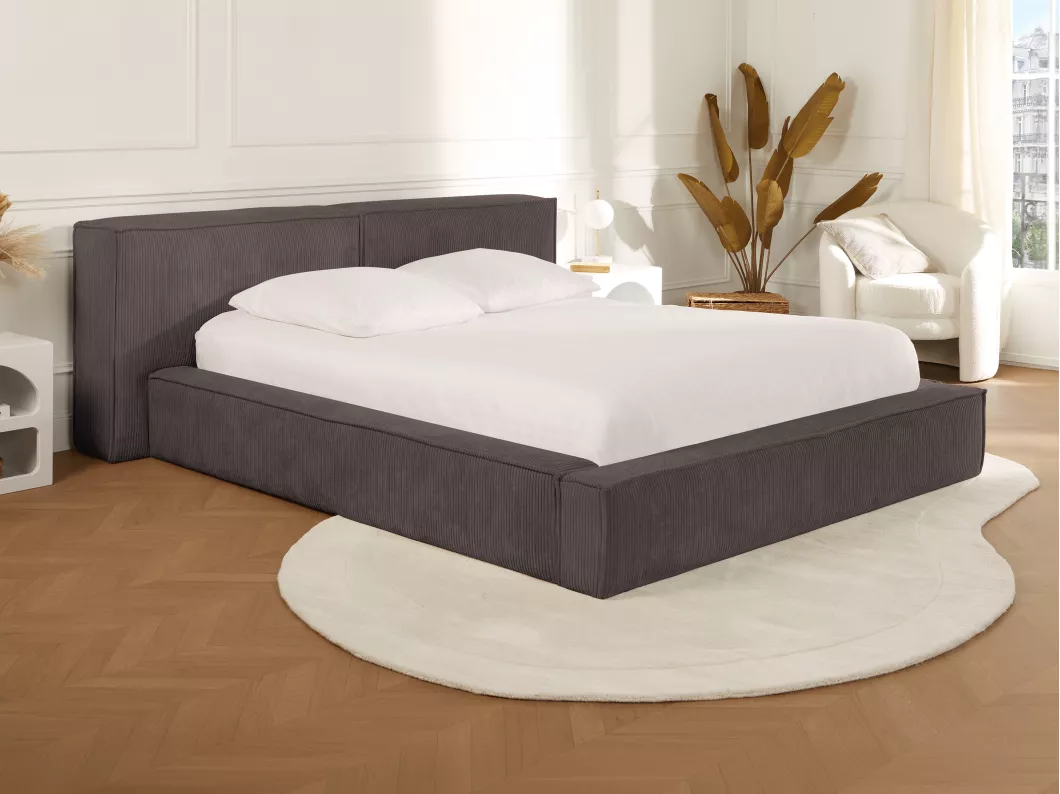 Kauf Unique Bett mit Bettkasten + Matratze - 140 x 190 cm - Cord - Taupe - TIMANO von Pascal Morabito