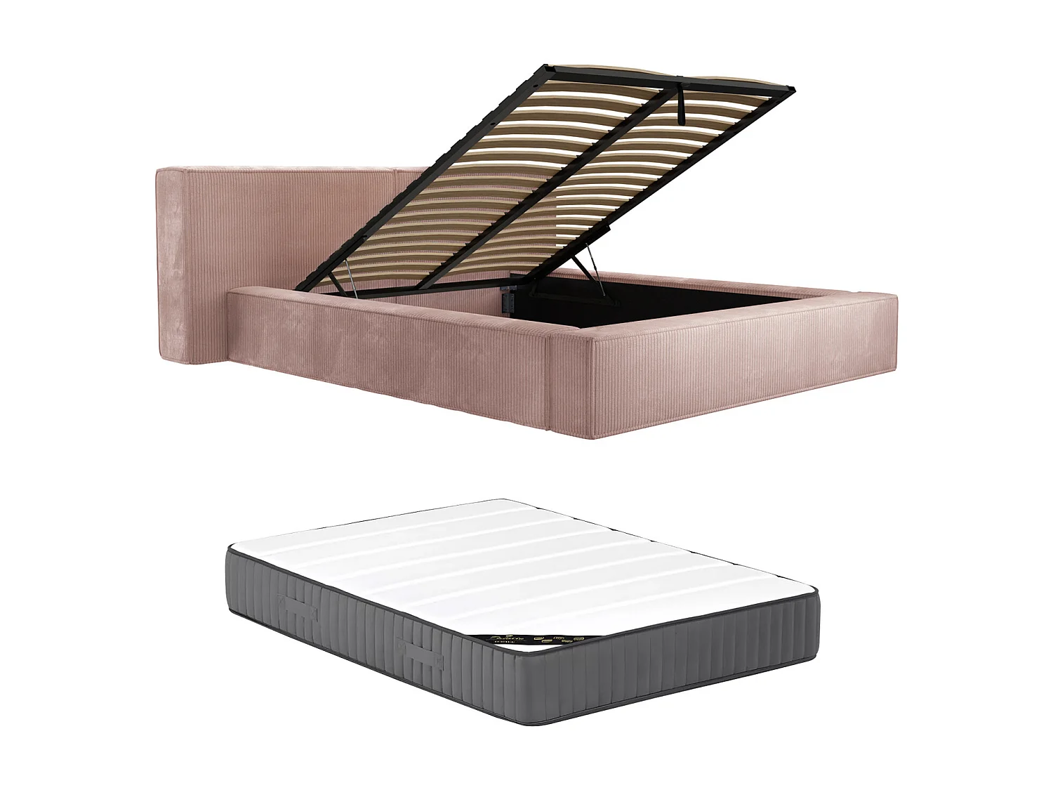 Lit coffre 180 x 200 cm - Velours côtelé - Rose + Matelas - TIMANO de Pascal Morabito