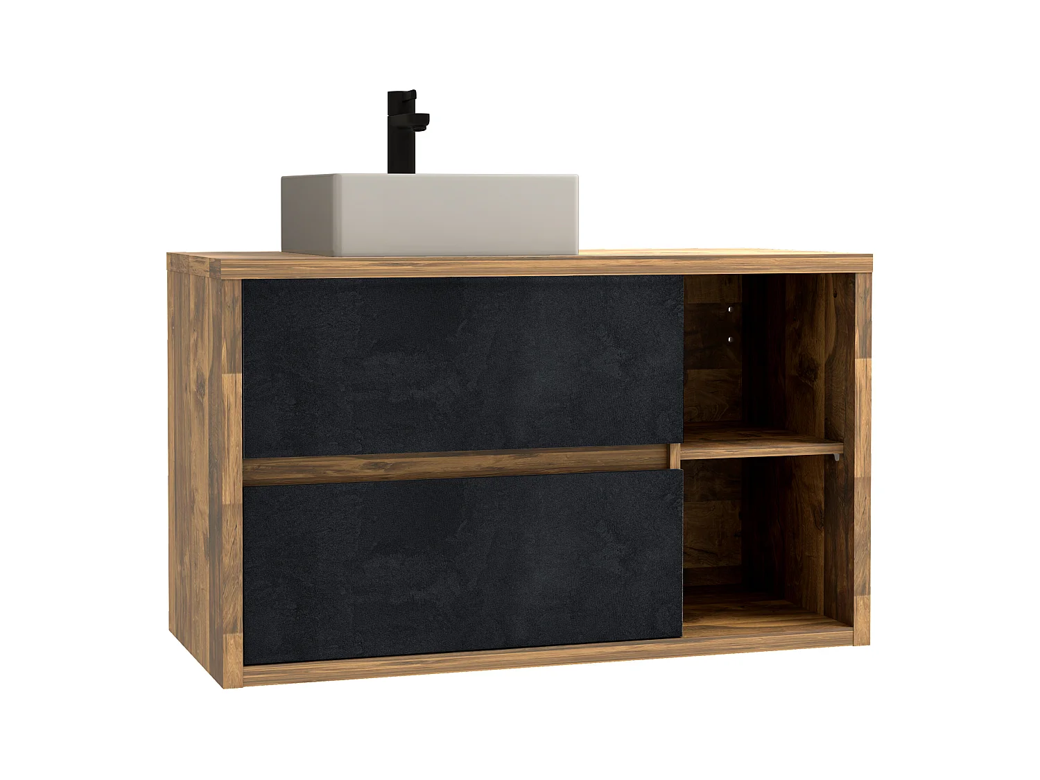 Meuble de salle de bain suspendu avec vasque et colonne - Coloris naturel et anthracite - 100 cm - TIKITIKI