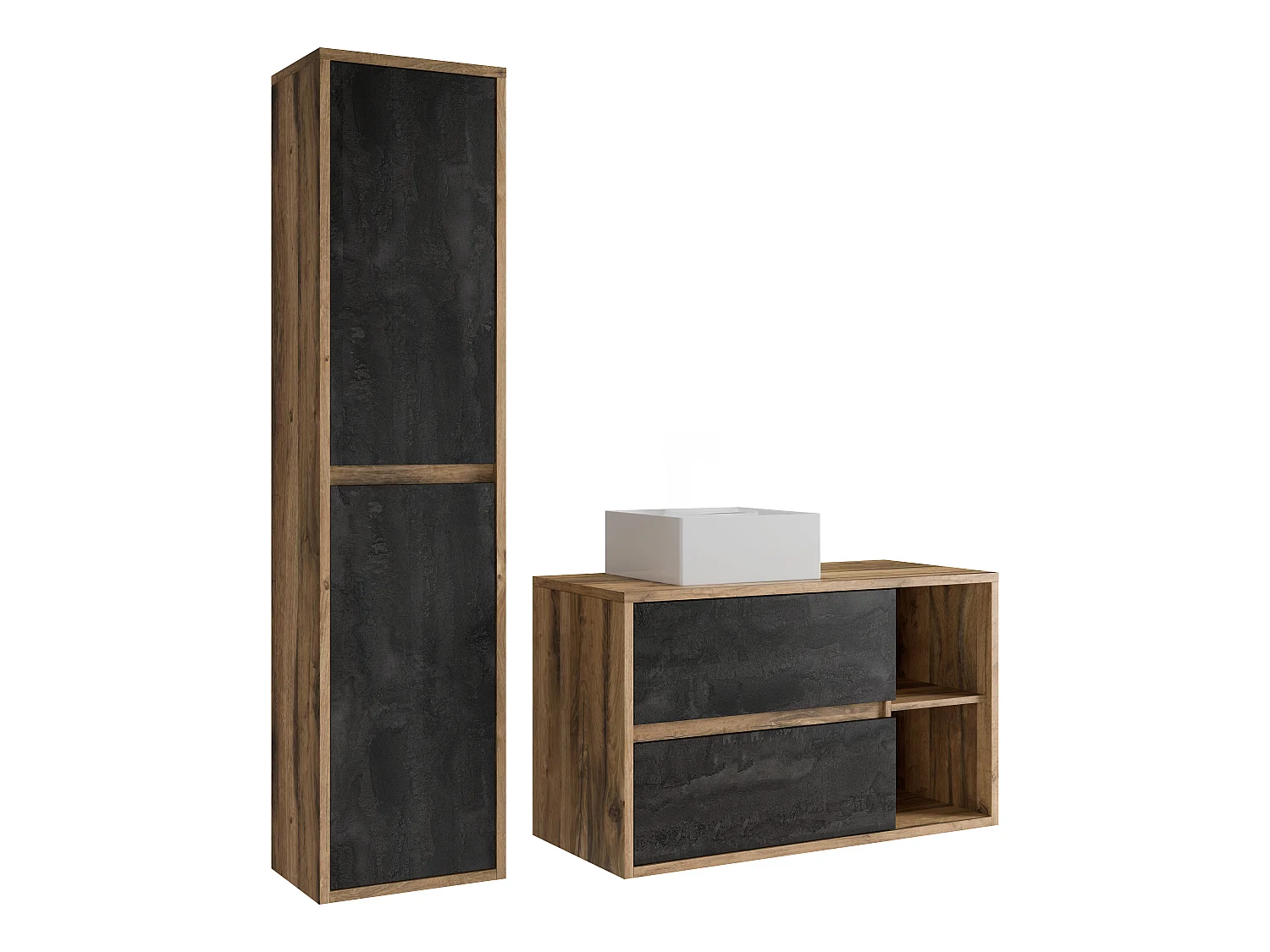 Móvel de casa de banho suspenso com lavatório e coluna cor natural e antracite 100 cm - TIKITIKI