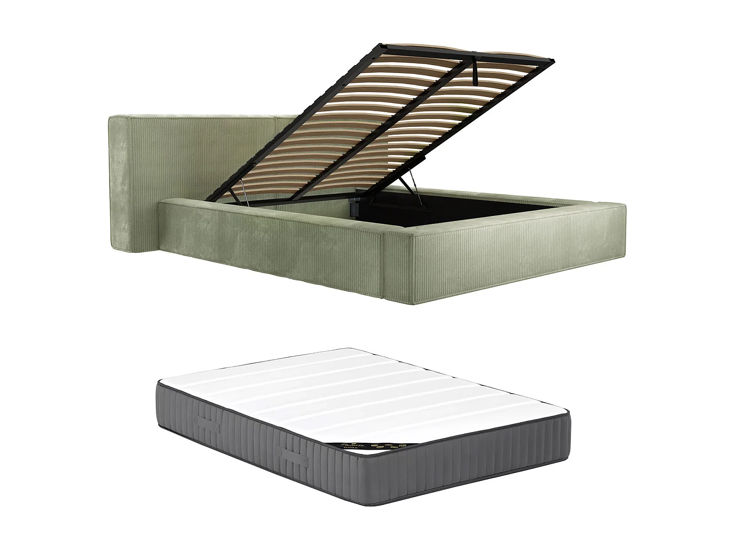 Lit coffre 180 x 200 cm - Velours côtelé - Vert + Matelas - TIMANO de Pascal Morabito