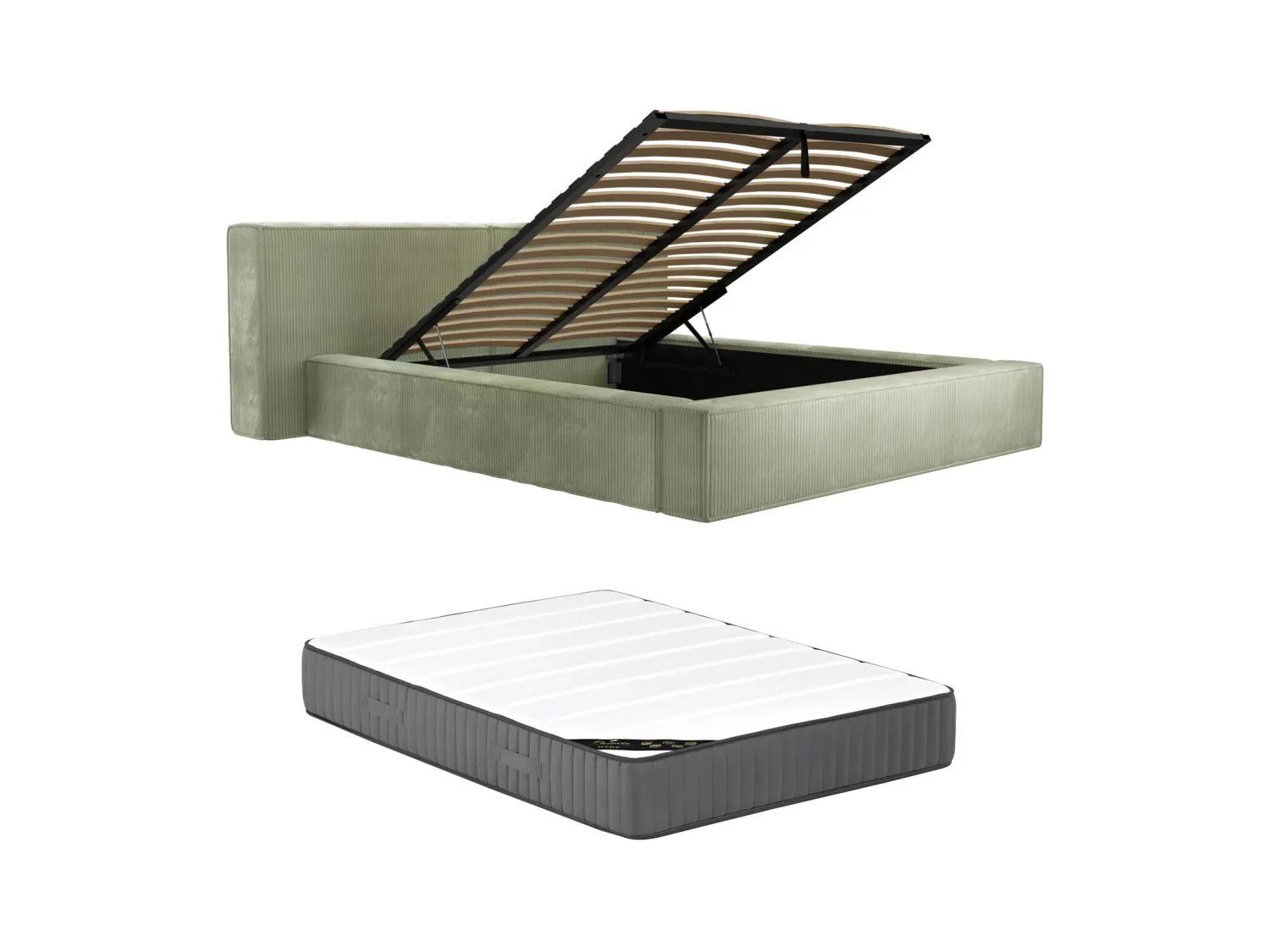 Lit coffre 180 x 200 cm - Velours côtelé - Vert + Matelas - TIMANO de Pascal Morabito