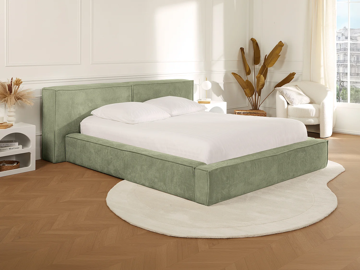 Lit coffre 180 x 200 cm - Velours côtelé - Vert + Matelas - TIMANO de Pascal Morabito