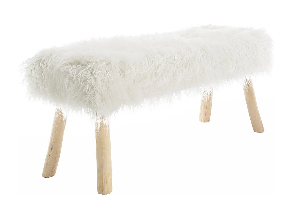 SACHA - Banc 120x40cm peau de mouton couleur blanc pieds bois naturel