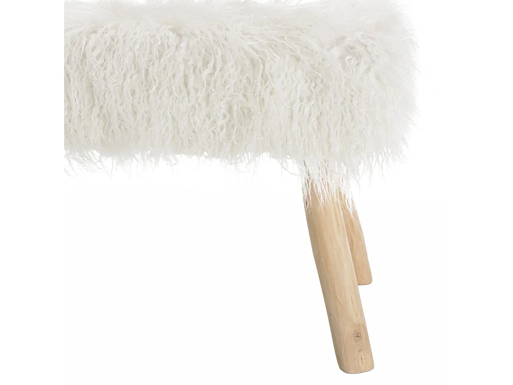 SACHA - Banc 120x40cm peau de mouton couleur blanc pieds bois naturel