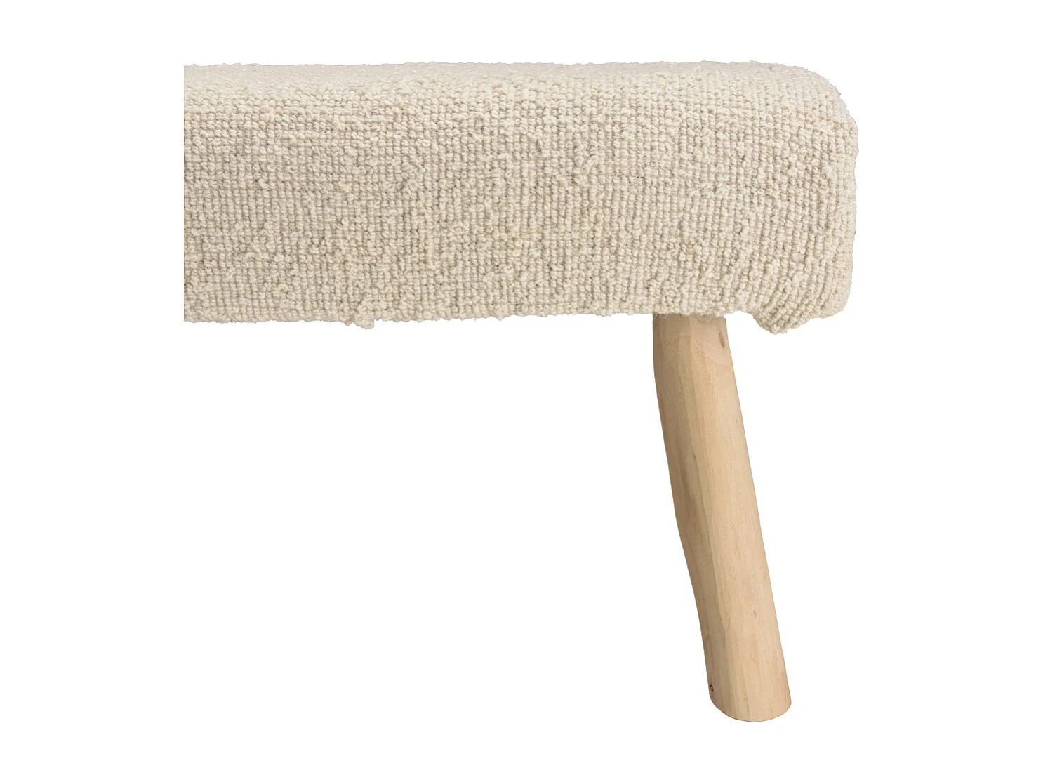 SACHA - Banc 120x40cm en laine texturée blanc pieds en bois naturel