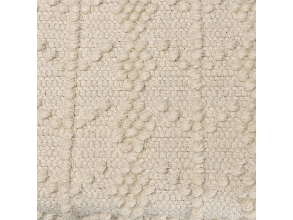 SACHA - Banc 120x40cm laine motifs losanges couleur blanc pieds bois