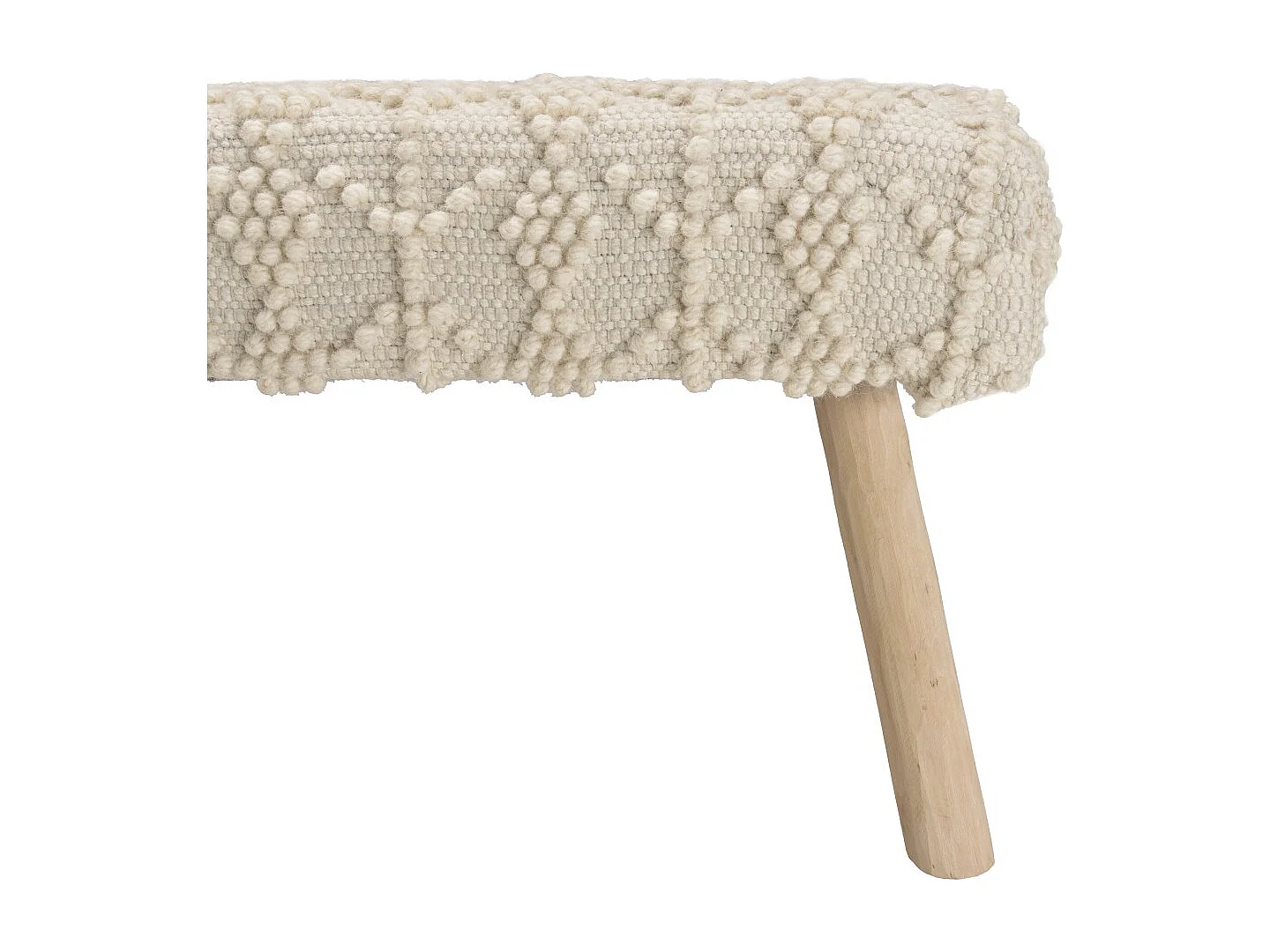 SACHA - Banc 120x40cm laine motifs losanges couleur blanc pieds bois